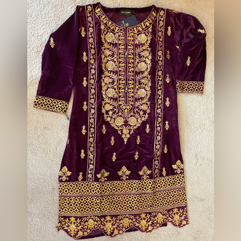 Pakistani/Indian Violet Velvet Kurta Tunic Salwar Top 1 Piece